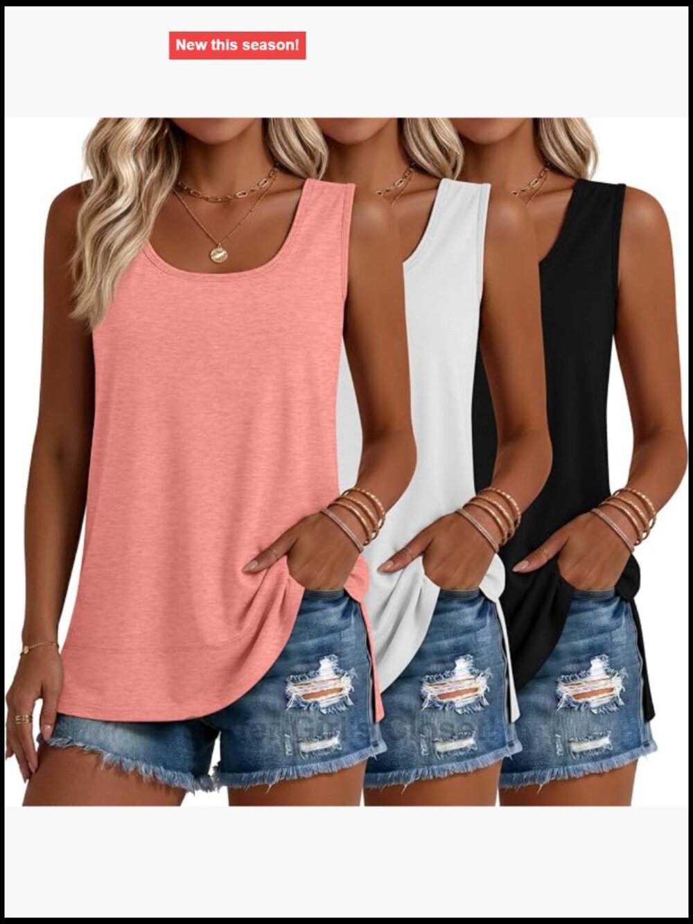 Womens Sleeveless Tank Tops Loose Fit Scoop Neck 3 Pack Summer